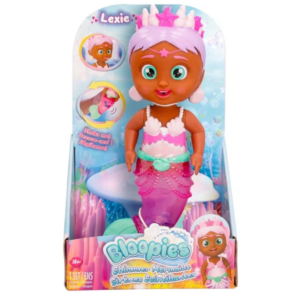 New Bloopies Shimmer Mermaids Lexie Doll Pink Glitter Tail Bath Toy 11.5in 18m+